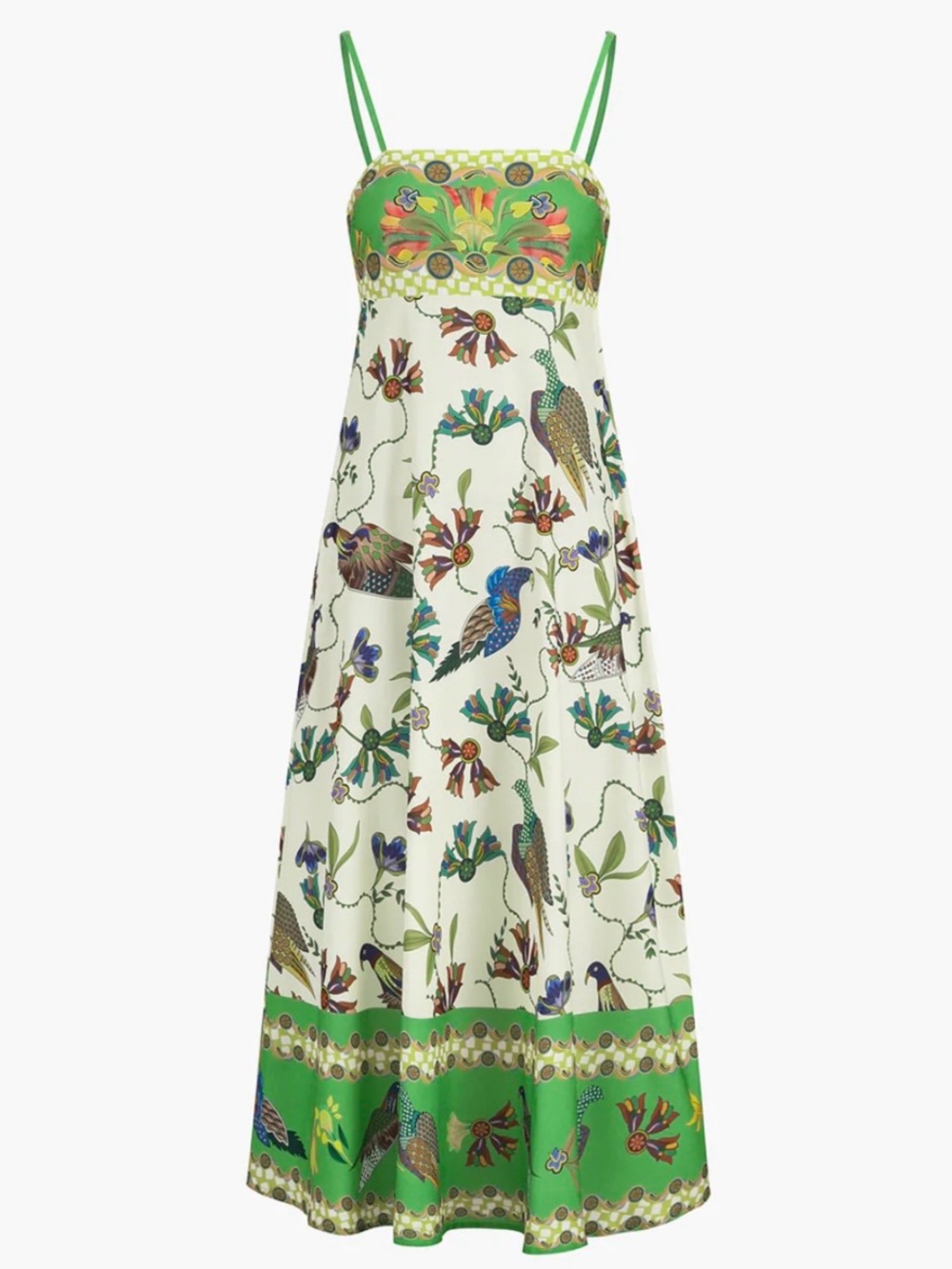 Commense Birdie Print Green Ivory Cami Midi Dress Medium NWT Floral